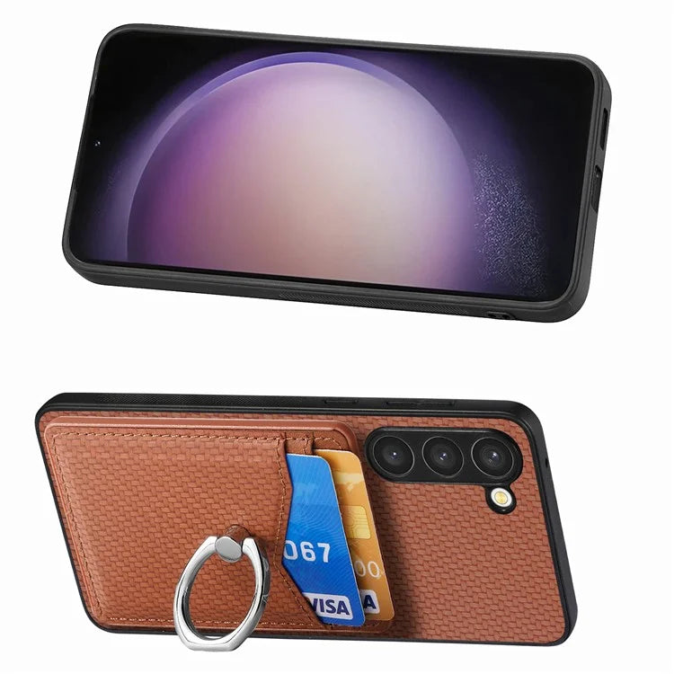C1-8 For Samsung Galaxy S23+ Case Card Slot PU Leather Phone Back Cover Carbon Fiber Texture