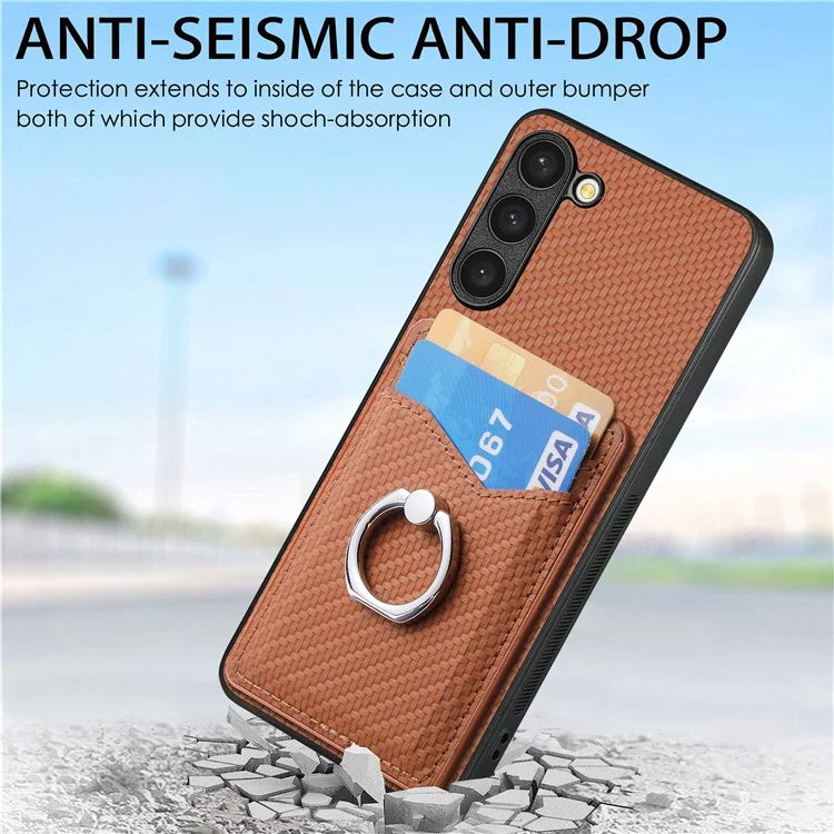 C1-8 For Samsung Galaxy S23+ Case Card Slot PU Leather Phone Back Cover Carbon Fiber Texture