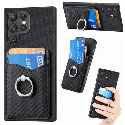 C1-8 For Samsung Galaxy S23 Ultra Case Card Slots Carbon Fiber Texture Leather Coated Phone Cover