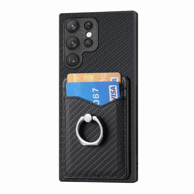 C1-8 For Samsung Galaxy S23 Ultra Case Card Slots Carbon Fiber Texture Leather Coated Phone Cover