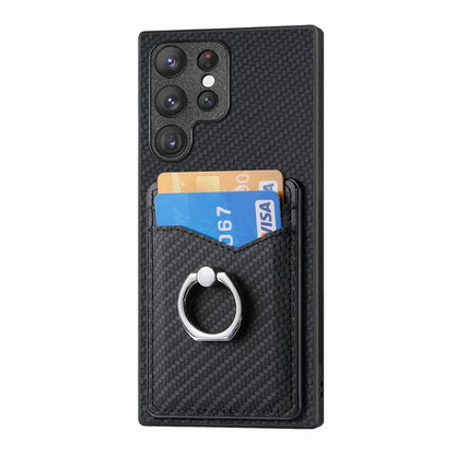 C1-8 For Samsung Galaxy S23 Ultra Case Card Slots Carbon Fiber Texture Leather Coated Phone Cover