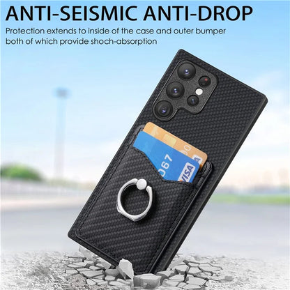 C1-8 For Samsung Galaxy S23 Ultra Case Card Slots Carbon Fiber Texture Leather Coated Phone Cover