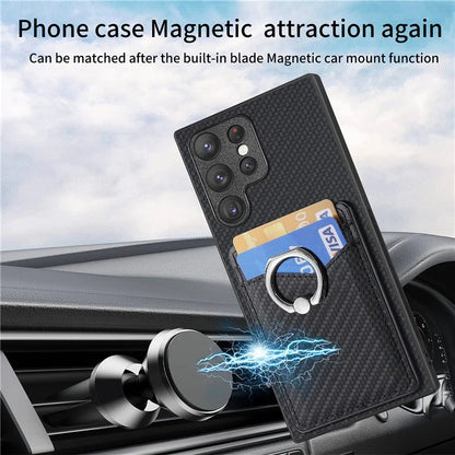 C1-8 For Samsung Galaxy S23 Ultra Case Card Slots Carbon Fiber Texture Leather Coated Phone Cover