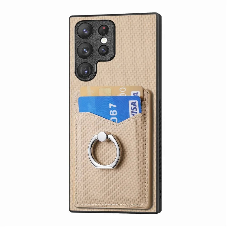 C1-8 For Samsung Galaxy S23 Ultra Case Card Slots Carbon Fiber Texture Leather Coated Phone Cover