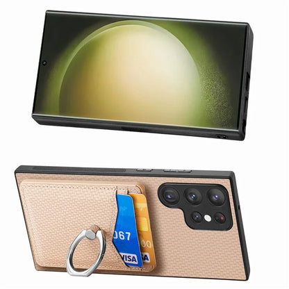 C1-8 For Samsung Galaxy S23 Ultra Case Card Slots Carbon Fiber Texture Leather Coated Phone Cover