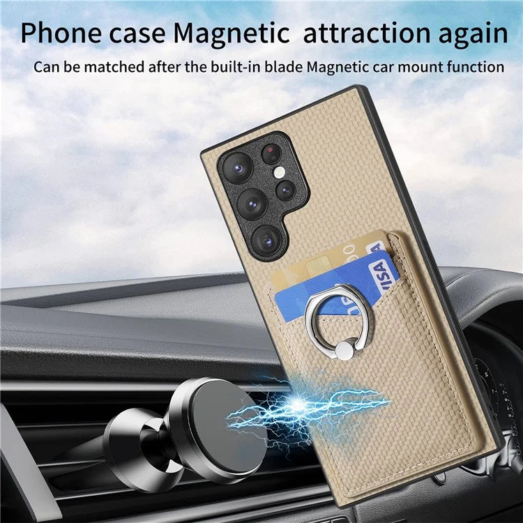 C1-8 For Samsung Galaxy S23 Ultra Case Card Slots Carbon Fiber Texture Leather Coated Phone Cover