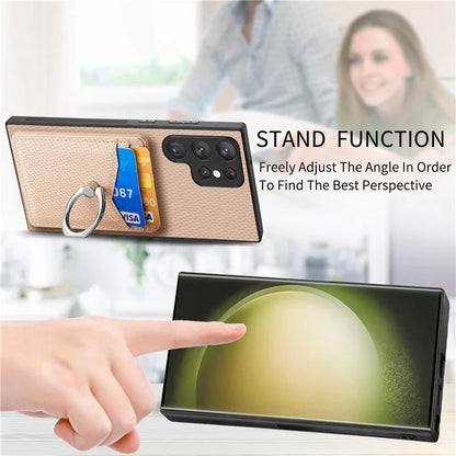 C1-8 For Samsung Galaxy S23 Ultra Case Card Slots Carbon Fiber Texture Leather Coated Phone Cover