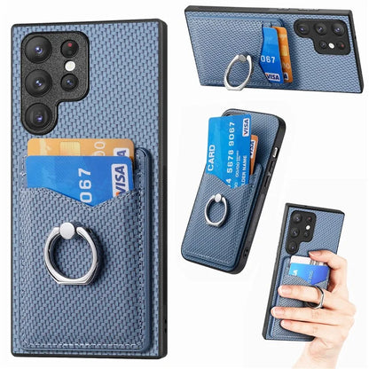C1-8 For Samsung Galaxy S23 Ultra Case Card Slots Carbon Fiber Texture Leather Coated Phone Cover