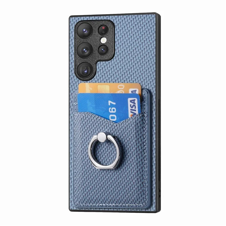 C1-8 For Samsung Galaxy S23 Ultra Case Card Slots Carbon Fiber Texture Leather Coated Phone Cover