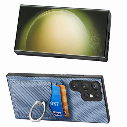 C1-8 For Samsung Galaxy S23 Ultra Case Card Slots Carbon Fiber Texture Leather Coated Phone Cover
