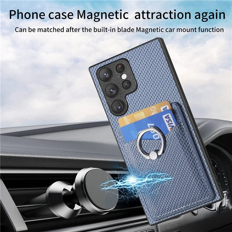 C1-8 For Samsung Galaxy S23 Ultra Case Card Slots Carbon Fiber Texture Leather Coated Phone Cover