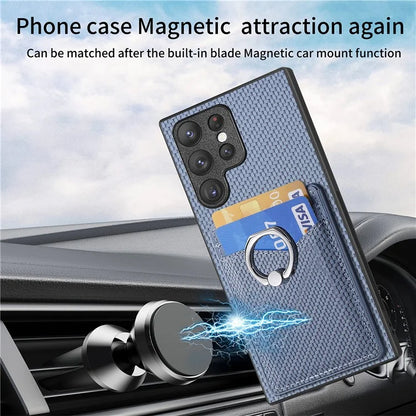 C1-8 For Samsung Galaxy S23 Ultra Case Card Slots Carbon Fiber Texture Leather Coated Phone Cover