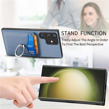 C1-8 For Samsung Galaxy S23 Ultra Case Card Slots Carbon Fiber Texture Leather Coated Phone Cover