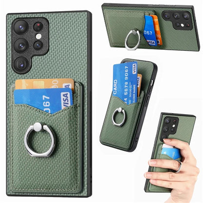 C1-8 For Samsung Galaxy S23 Ultra Case Card Slots Carbon Fiber Texture Leather Coated Phone Cover