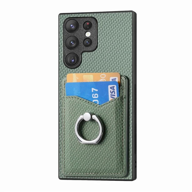 C1-8 For Samsung Galaxy S23 Ultra Case Card Slots Carbon Fiber Texture Leather Coated Phone Cover