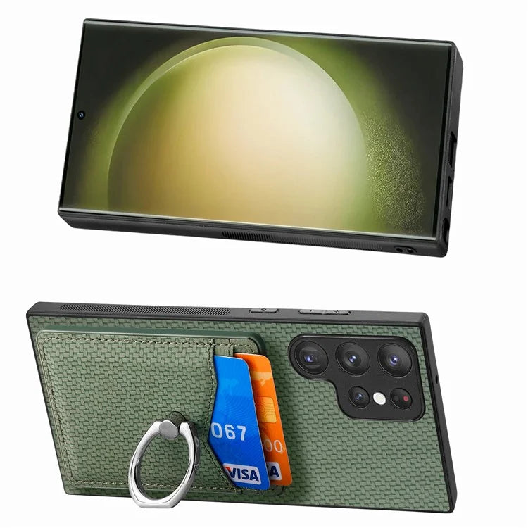 C1-8 For Samsung Galaxy S23 Ultra Case Card Slots Carbon Fiber Texture Leather Coated Phone Cover