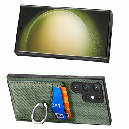 C1-8 For Samsung Galaxy S23 Ultra Case Card Slots Carbon Fiber Texture Leather Coated Phone Cover