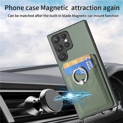 C1-8 For Samsung Galaxy S23 Ultra Case Card Slots Carbon Fiber Texture Leather Coated Phone Cover