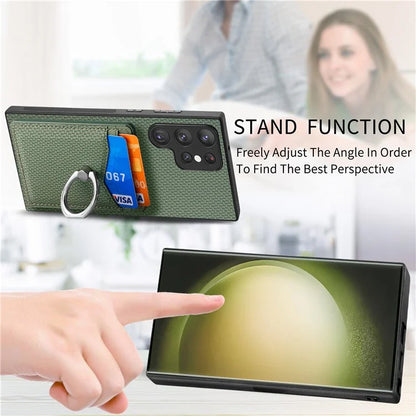 C1-8 For Samsung Galaxy S23 Ultra Case Card Slots Carbon Fiber Texture Leather Coated Phone Cover