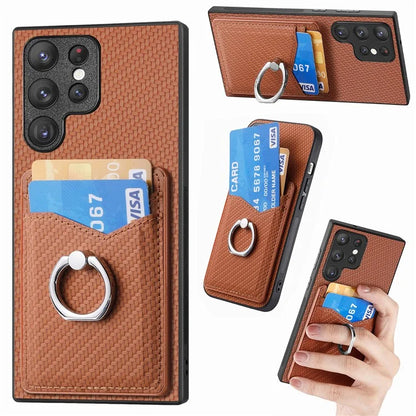 C1-8 For Samsung Galaxy S23 Ultra Case Card Slots Carbon Fiber Texture Leather Coated Phone Cover