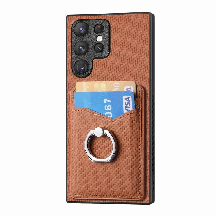 C1-8 For Samsung Galaxy S23 Ultra Case Card Slots Carbon Fiber Texture Leather Coated Phone Cover