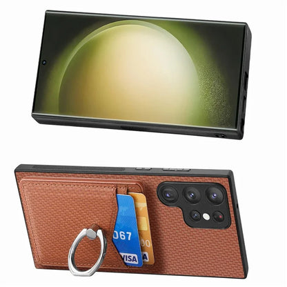 C1-8 For Samsung Galaxy S23 Ultra Case Card Slots Carbon Fiber Texture Leather Coated Phone Cover
