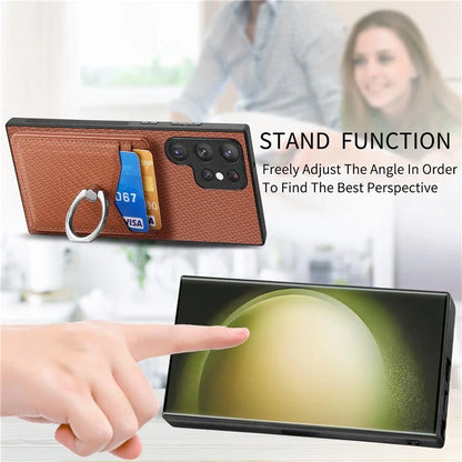 C1-8 For Samsung Galaxy S23 Ultra Case Card Slots Carbon Fiber Texture Leather Coated Phone Cover