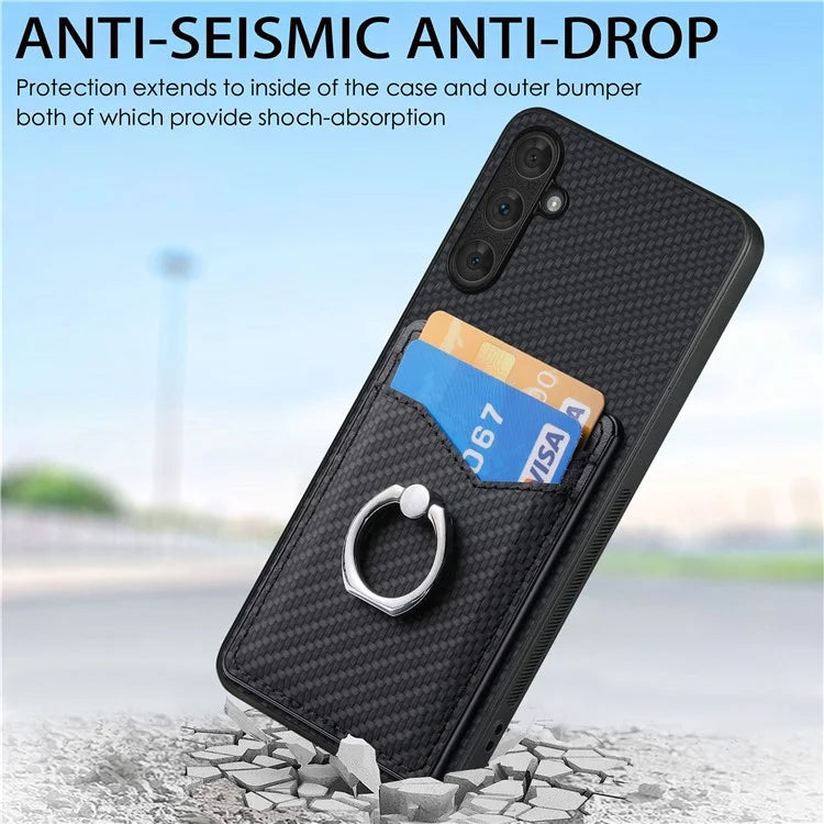 C1-8 For Samsung Galaxy A54 5G Case with Ring Holder Kickstand Leather Carbon Fiber Texture Back Cover