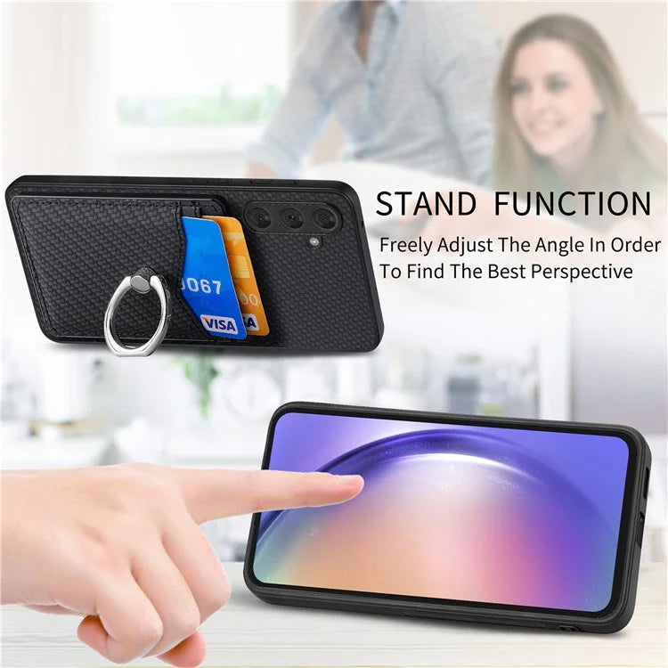 C1-8 For Samsung Galaxy A54 5G Case with Ring Holder Kickstand Leather Carbon Fiber Texture Back Cover