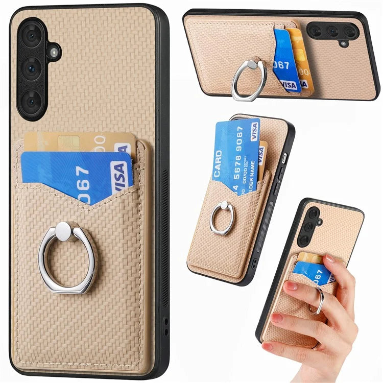 C1-8 For Samsung Galaxy A54 5G Case with Ring Holder Kickstand Leather Carbon Fiber Texture Back Cover