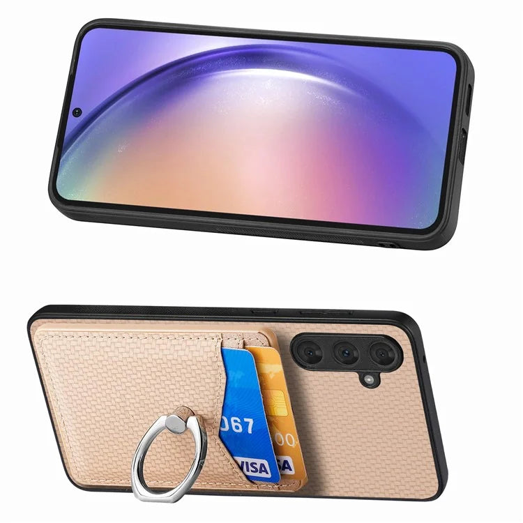 C1-8 For Samsung Galaxy A54 5G Case with Ring Holder Kickstand Leather Carbon Fiber Texture Back Cover