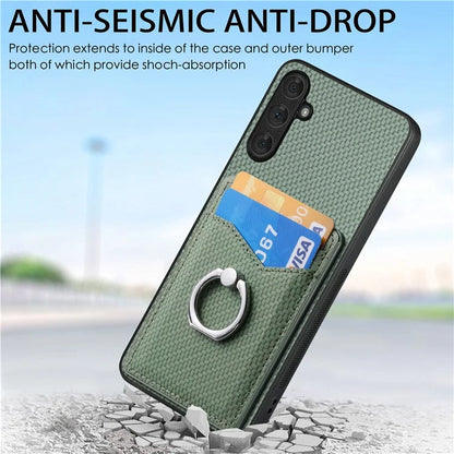C1-8 For Samsung Galaxy A54 5G Case with Ring Holder Kickstand Leather Carbon Fiber Texture Back Cover