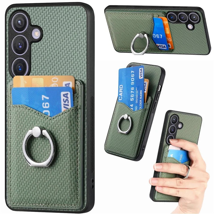 C1-8 For Samsung Galaxy S24 Case PU Leather Coated PC+TPU Anti-Drop Kickstand Phone Cover