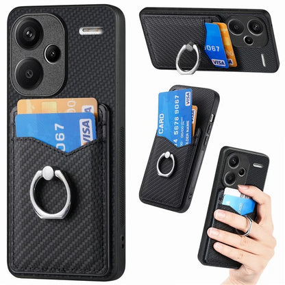 C1-8 For Xiaomi Redmi Note 13 Pro+ 5G Kickstand Case Carbon Fiber PU Card Slots Phone Cover