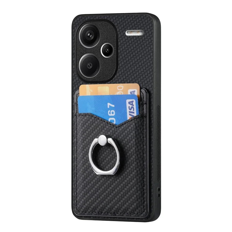 C1-8 For Xiaomi Redmi Note 13 Pro+ 5G Kickstand Case Carbon Fiber PU Card Slots Phone Cover