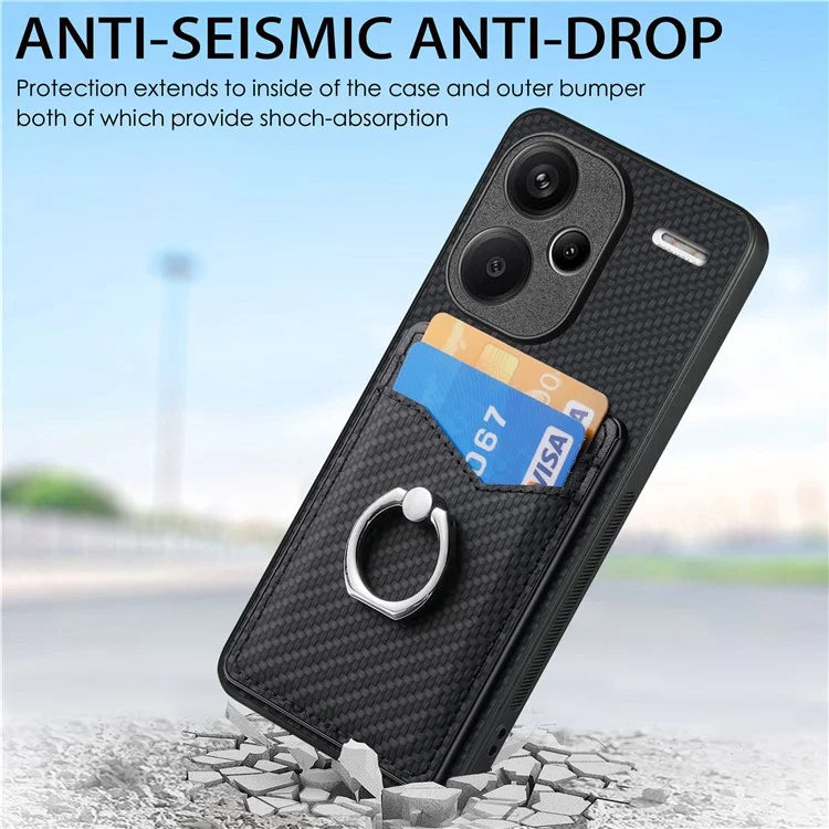 C1-8 For Xiaomi Redmi Note 13 Pro+ 5G Kickstand Case Carbon Fiber PU Card Slots Phone Cover