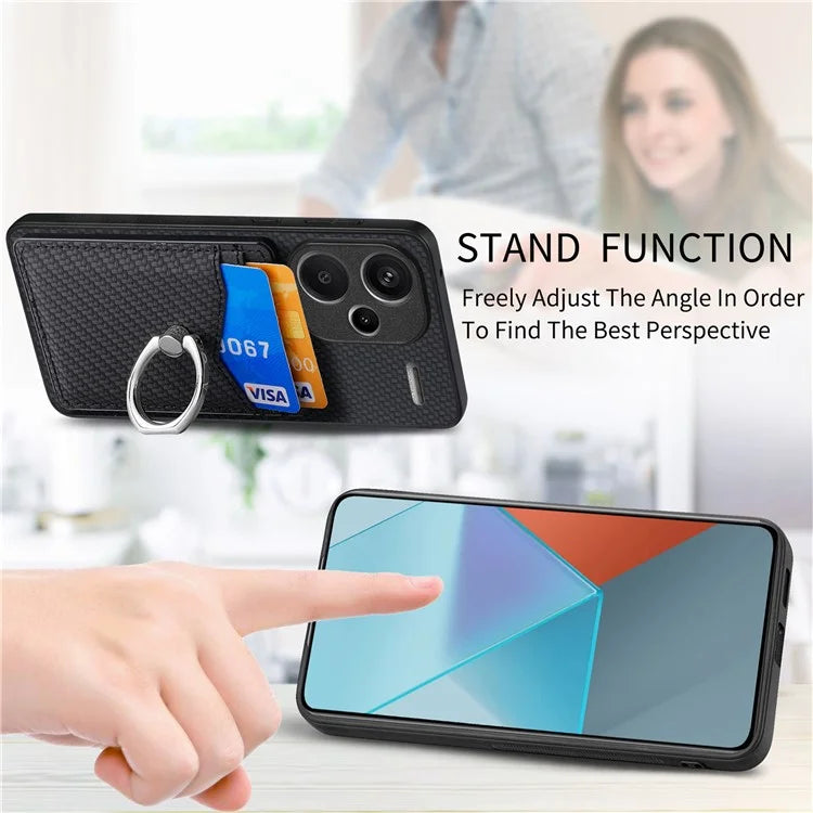 C1-8 For Xiaomi Redmi Note 13 Pro+ 5G Kickstand Case Carbon Fiber PU Card Slots Phone Cover