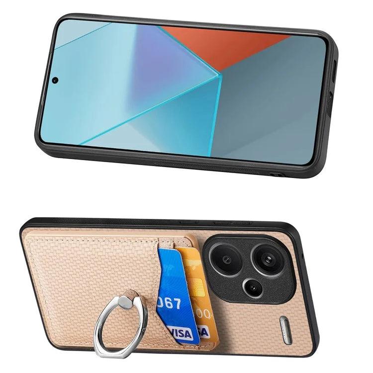 C1-8 For Xiaomi Redmi Note 13 Pro+ 5G Kickstand Case Carbon Fiber PU Card Slots Phone Cover
