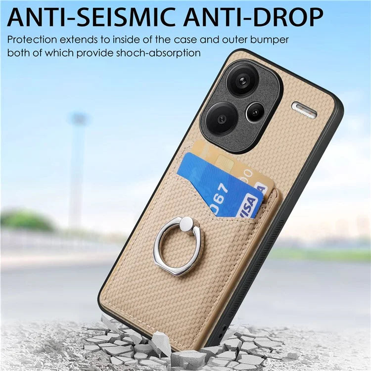 C1-8 For Xiaomi Redmi Note 13 Pro+ 5G Kickstand Case Carbon Fiber PU Card Slots Phone Cover
