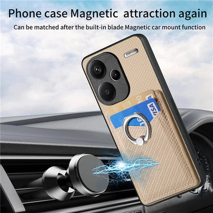 C1-8 For Xiaomi Redmi Note 13 Pro+ 5G Kickstand Case Carbon Fiber PU Card Slots Phone Cover
