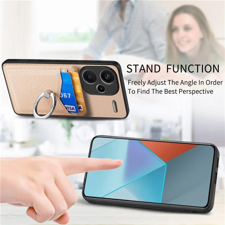 C1-8 For Xiaomi Redmi Note 13 Pro+ 5G Kickstand Case Carbon Fiber PU Card Slots Phone Cover