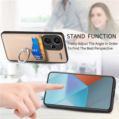 C1-8 For Xiaomi Redmi Note 13 Pro+ 5G Kickstand Case Carbon Fiber PU Card Slots Phone Cover