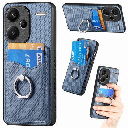 C1-8 For Xiaomi Redmi Note 13 Pro+ 5G Kickstand Case Carbon Fiber PU Card Slots Phone Cover