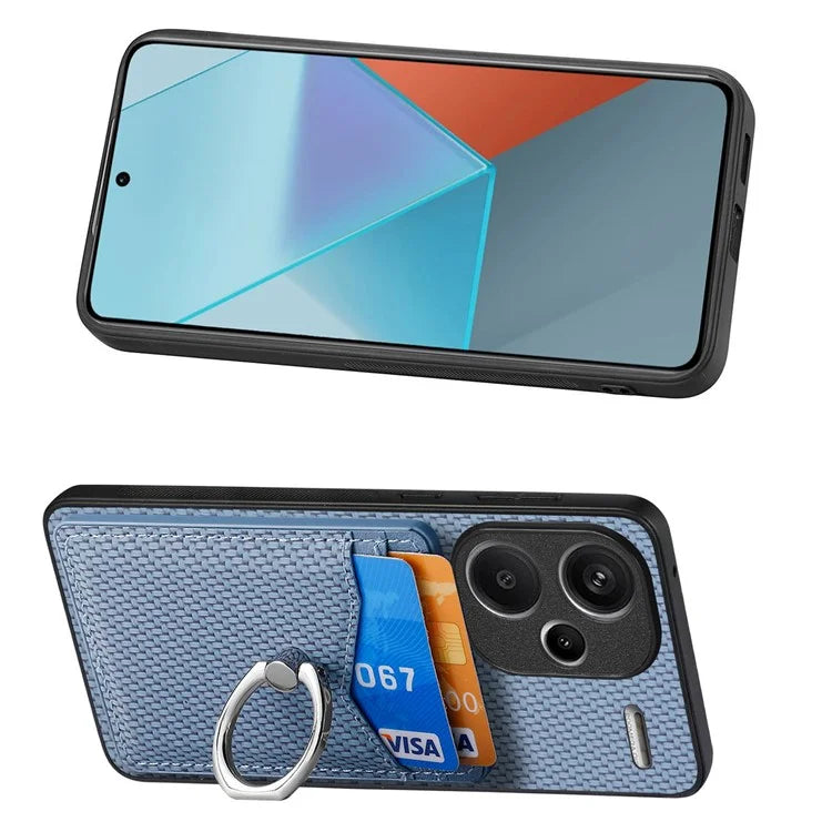 C1-8 For Xiaomi Redmi Note 13 Pro+ 5G Kickstand Case Carbon Fiber PU Card Slots Phone Cover