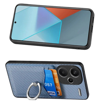 C1-8 For Xiaomi Redmi Note 13 Pro+ 5G Kickstand Case Carbon Fiber PU Card Slots Phone Cover