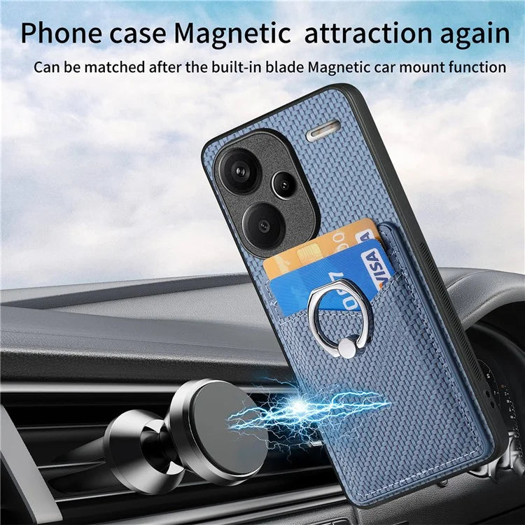 C1-8 For Xiaomi Redmi Note 13 Pro+ 5G Kickstand Case Carbon Fiber PU Card Slots Phone Cover