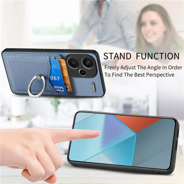 C1-8 For Xiaomi Redmi Note 13 Pro+ 5G Kickstand Case Carbon Fiber PU Card Slots Phone Cover