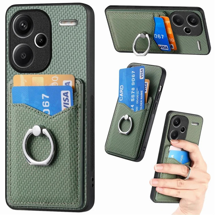 C1-8 For Xiaomi Redmi Note 13 Pro+ 5G Kickstand Case Carbon Fiber PU Card Slots Phone Cover