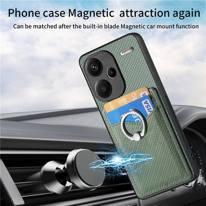 C1-8 For Xiaomi Redmi Note 13 Pro+ 5G Kickstand Case Carbon Fiber PU Card Slots Phone Cover