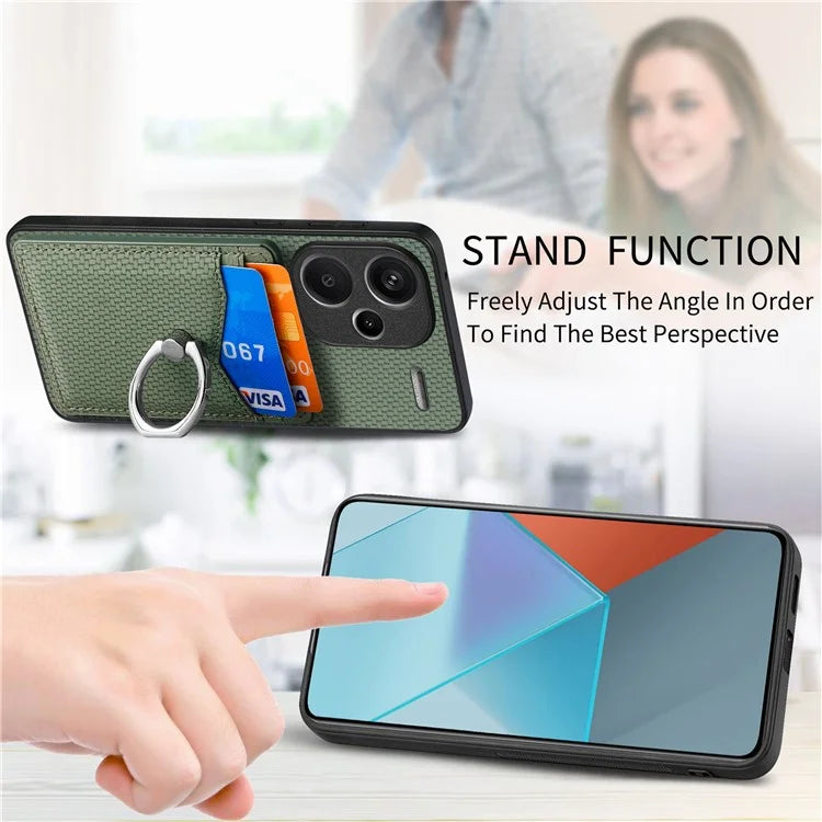 C1-8 For Xiaomi Redmi Note 13 Pro+ 5G Kickstand Case Carbon Fiber PU Card Slots Phone Cover